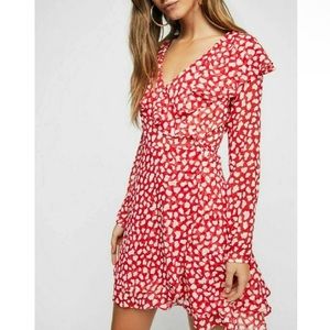 Like New - Free People Frenchie Printed Mini Wrap Dress - XS - Red/White
